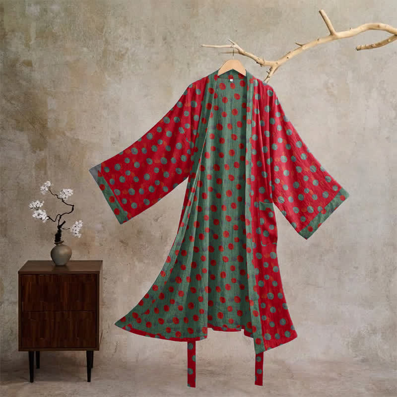 Vintage Kimono-Bademantel aus Baumwolle mit Polka-Dots - Rot - XL - image 0