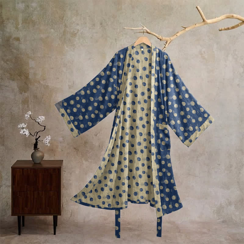 Vintage Kimono-Bademantel aus Baumwolle mit Polka-Dots - Blau - XL - image 10