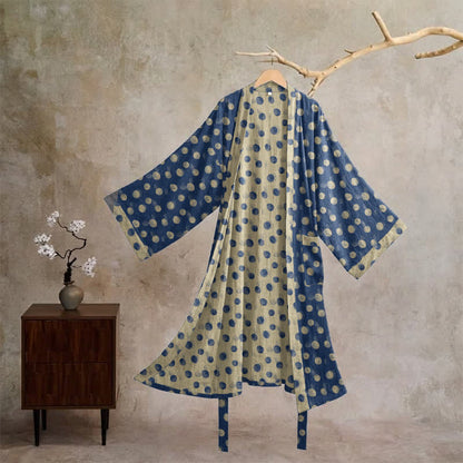 Vintage Kimono-Bademantel aus Baumwolle mit Polka-Dots - Blau - XL - image 10