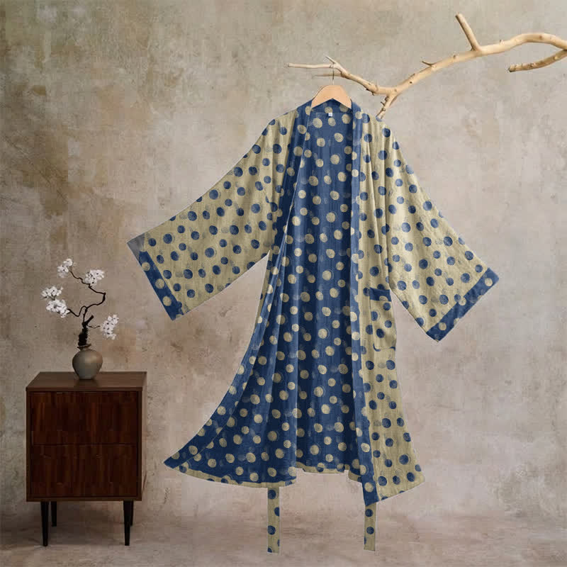 Vintage Kimono-Bademantel aus Baumwolle mit Polka-Dots - Beige - XL - image 15