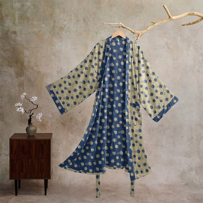 Vintage Kimono-Bademantel aus Baumwolle mit Polka-Dots - Beige - XL - image 15