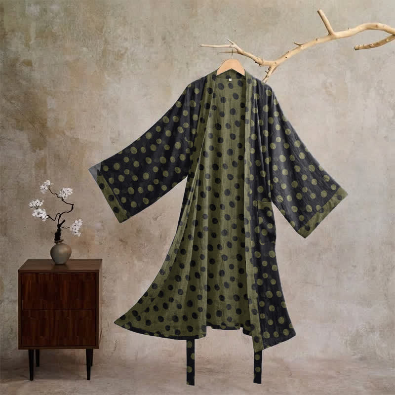 Vintage Kimono-Bademantel aus Baumwolle mit Polka-Dots - Schwarz - XL - image 20