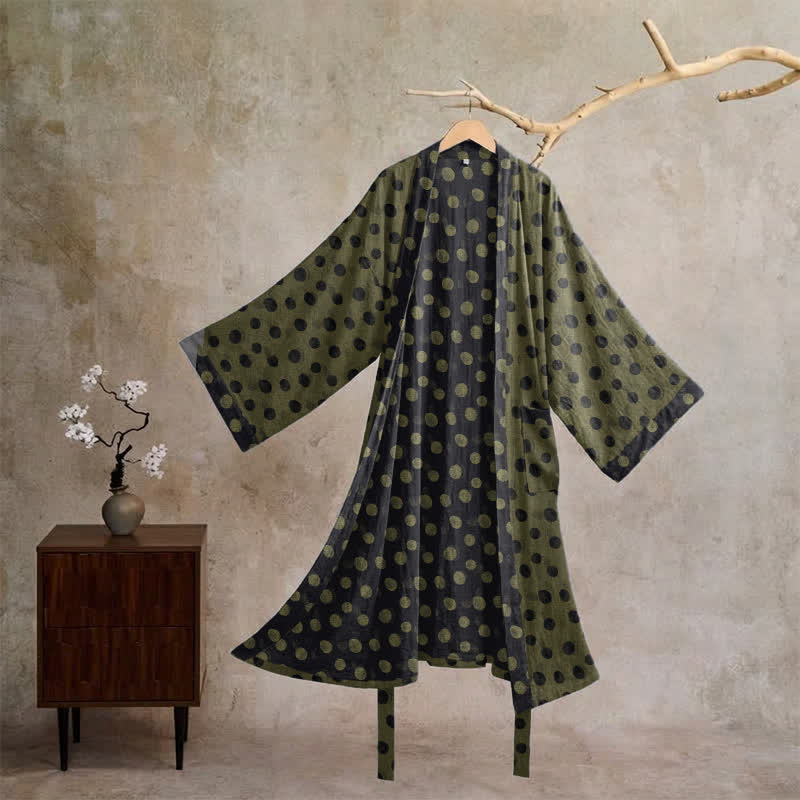 Vintage Kimono-Bademantel aus Baumwolle mit Polka-Dots - Grau & Grün - XL - image 25