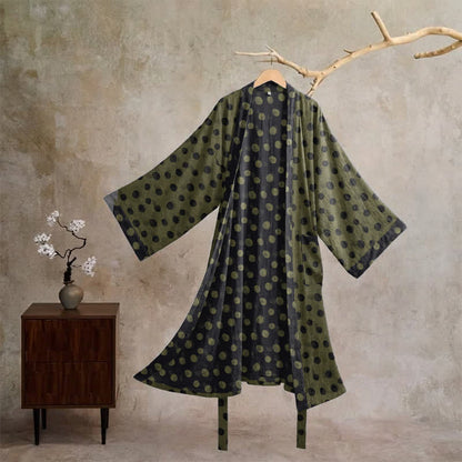 Vintage Kimono-Bademantel aus Baumwolle mit Polka-Dots - Grau & Grün - XL - image 25