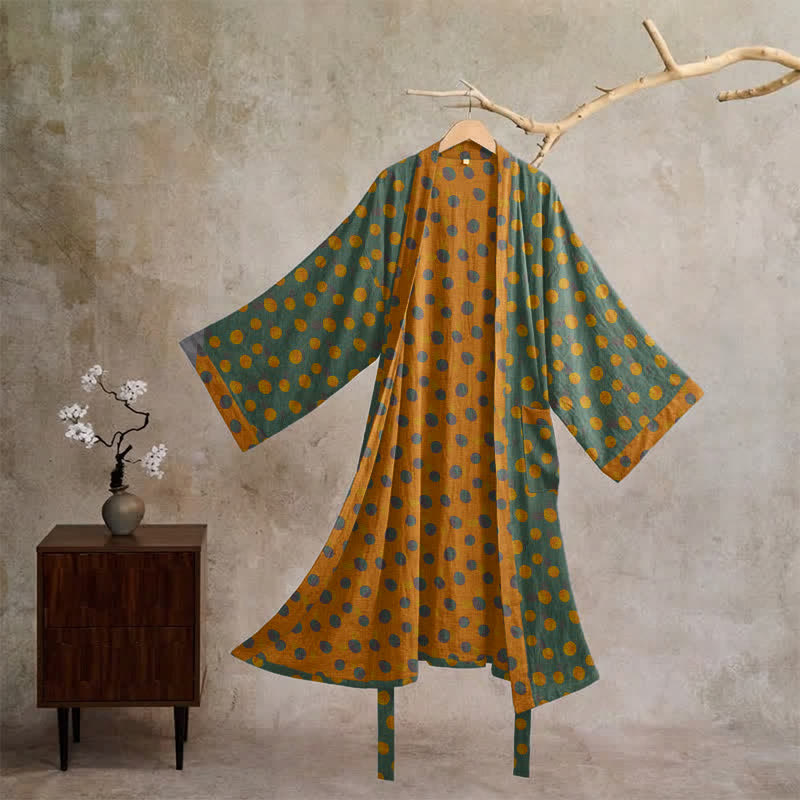 Vintage Kimono-Bademantel aus Baumwolle mit Polka-Dots - Dunkelgrün - XL - image 30