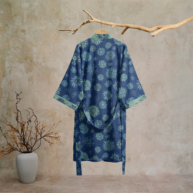 Vintage Kimono-Bademantel aus Baumwollgaze mit Sonnenblumenmuster - image 11