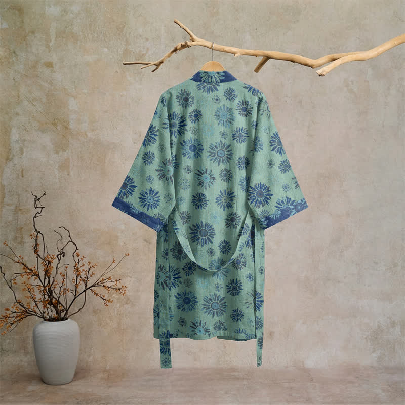 Vintage Kimono-Bademantel aus Baumwollgaze mit Sonnenblumenmuster - image 16