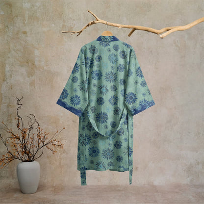 Vintage Kimono-Bademantel aus Baumwollgaze mit Sonnenblumenmuster - image 16