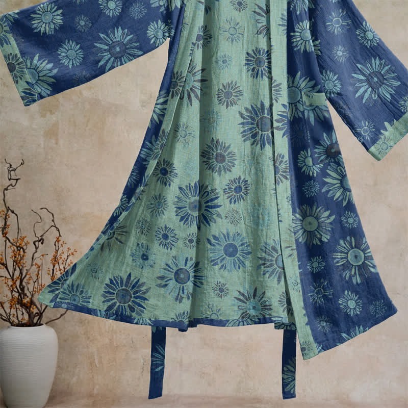Vintage Kimono-Bademantel aus Baumwollgaze mit Sonnenblumenmuster - image 13
