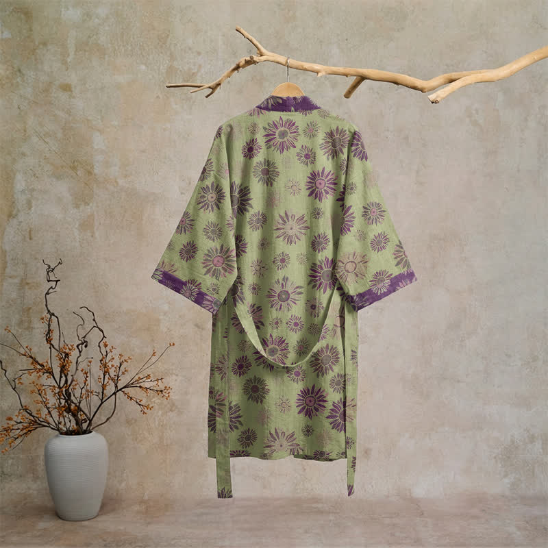 Vintage Kimono-Bademantel aus Baumwollgaze mit Sonnenblumenmuster - image 6