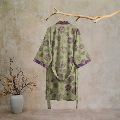 Vintage Kimono-Bademantel aus Baumwollgaze mit Sonnenblumenmuster - image 6