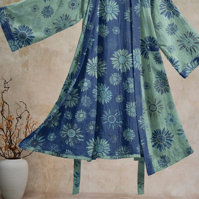 Vintage Kimono-Bademantel aus Baumwollgaze mit Sonnenblumenmuster - image 18