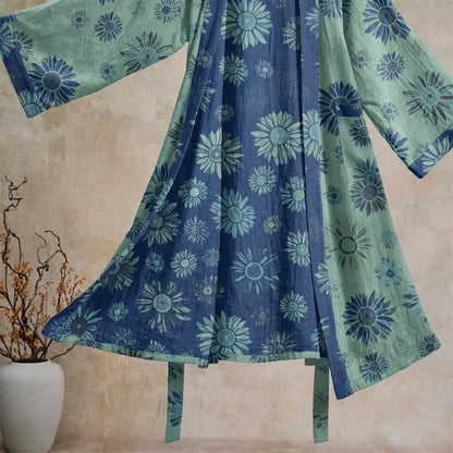 Vintage Kimono-Bademantel aus Baumwollgaze mit Sonnenblumenmuster - image 18