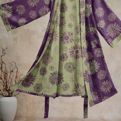 Vintage Kimono-Bademantel aus Baumwollgaze mit Sonnenblumenmuster - image 3