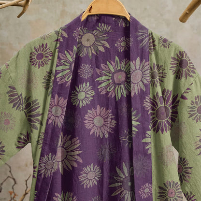 Vintage Kimono-Bademantel aus Baumwollgaze mit Sonnenblumenmuster - image 7
