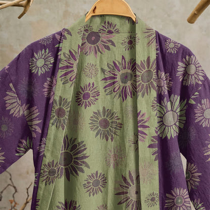 Vintage Kimono-Bademantel aus Baumwollgaze mit Sonnenblumenmuster - image 2