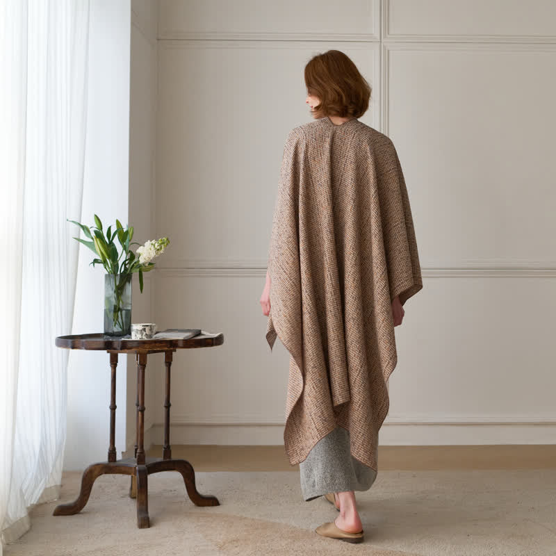 Poncho-Schal/Tuch aus einfarbigem Karogewebe - image 11