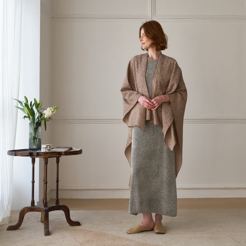 Poncho-Schal/Tuch aus einfarbigem Karogewebe - image 8
