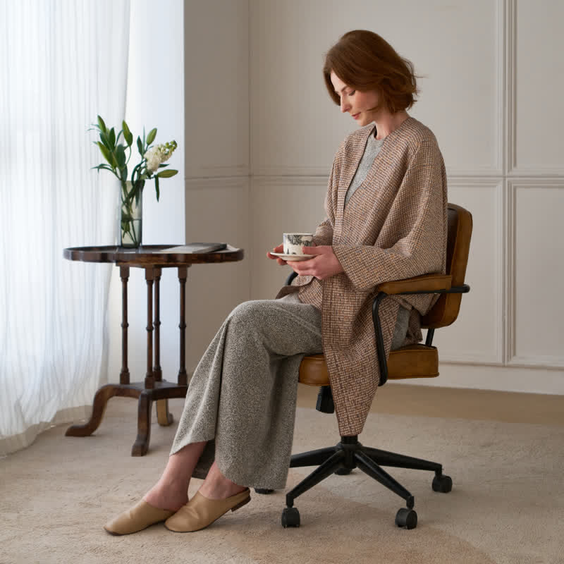 Poncho-Schal/Tuch aus einfarbigem Karogewebe - Braun - 130cm x 160cm - image 6
