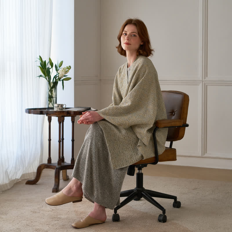 Poncho-Schal/Tuch aus einfarbigem Karogewebe - Grün - 130cm x 160cm - image 0