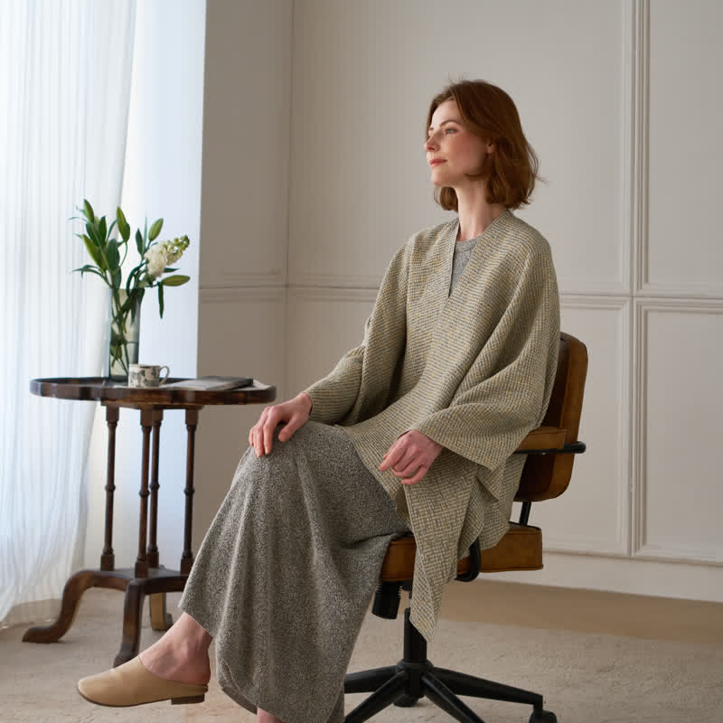 Poncho-Schal/Tuch aus einfarbigem Karogewebe - image 1