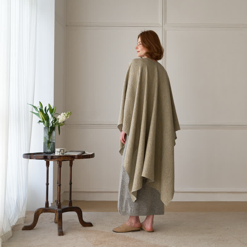 Poncho-Schal/Tuch aus einfarbigem Karogewebe - image 5