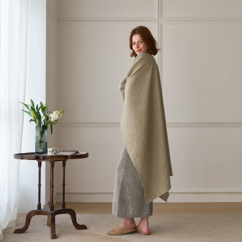 Poncho-Schal/Tuch aus einfarbigem Karogewebe - image 3