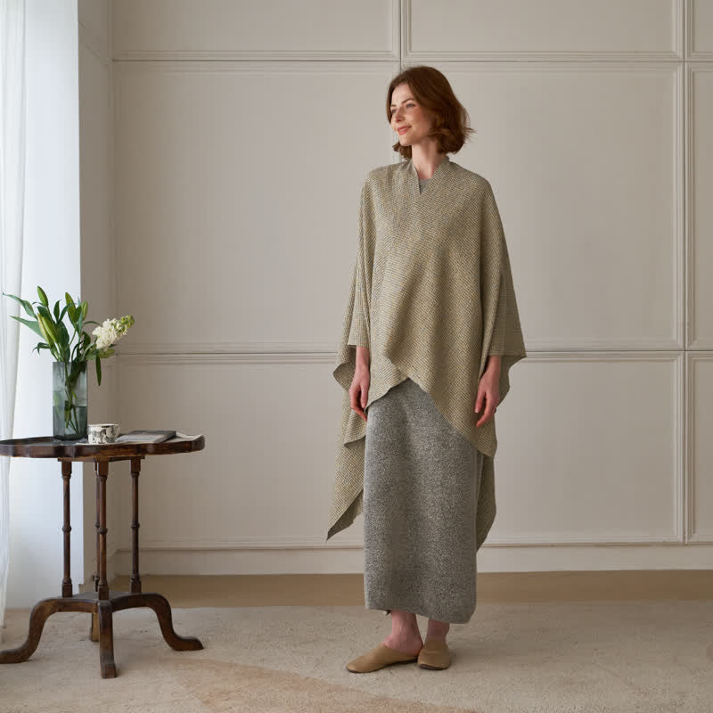 Poncho-Schal/Tuch aus einfarbigem Karogewebe - image 4