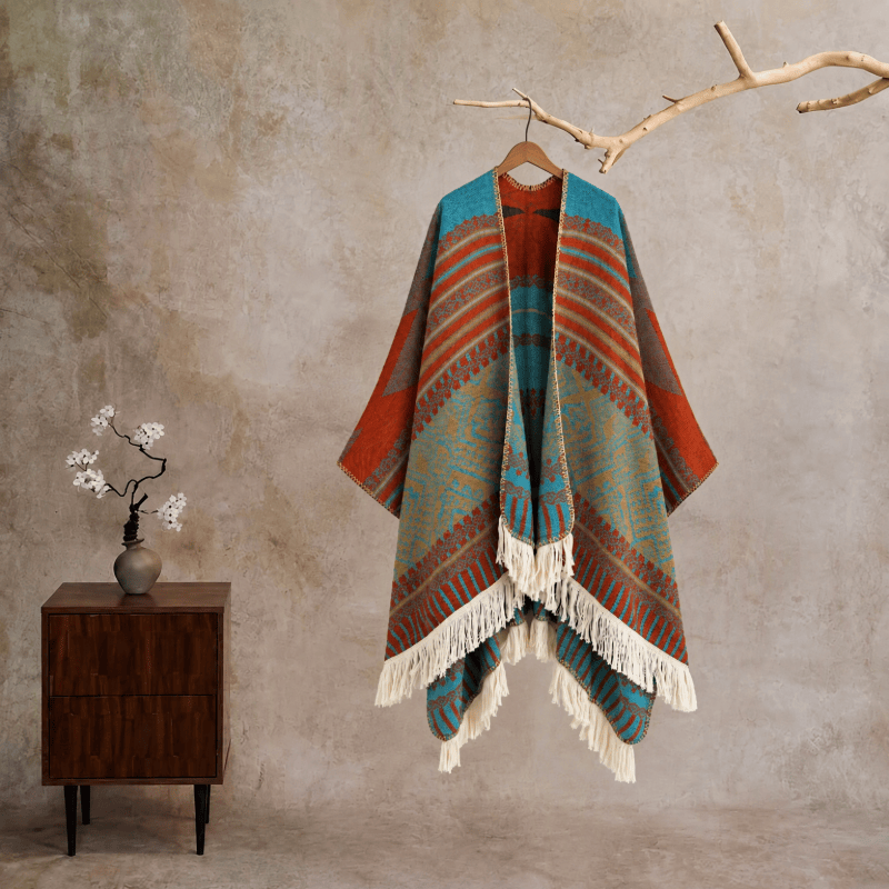 Bunter, geometrisch gewebter Poncho-Schal - Schlitz - 24" x 150cm - image 0