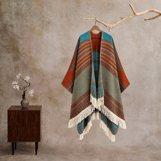 Bunter, geometrisch gewebter Poncho-Schal - Schlitz - 24" x 150cm - image 0