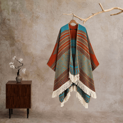 Bunter, geometrisch gewebter Poncho-Schal - Schlitz - 24" x 150cm - image 0
