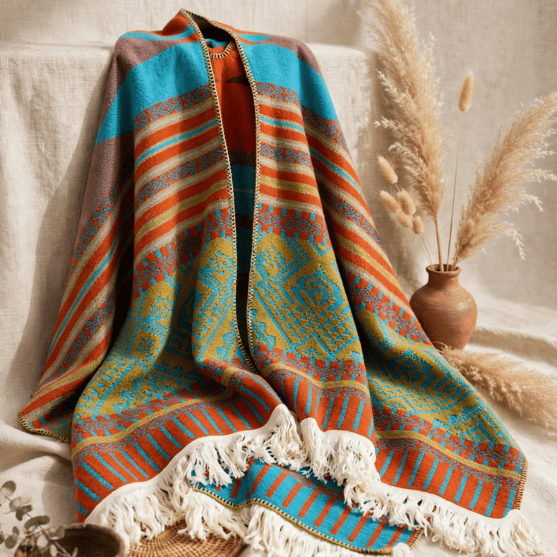 Bunter, geometrisch gewebter Poncho-Schal - image 2