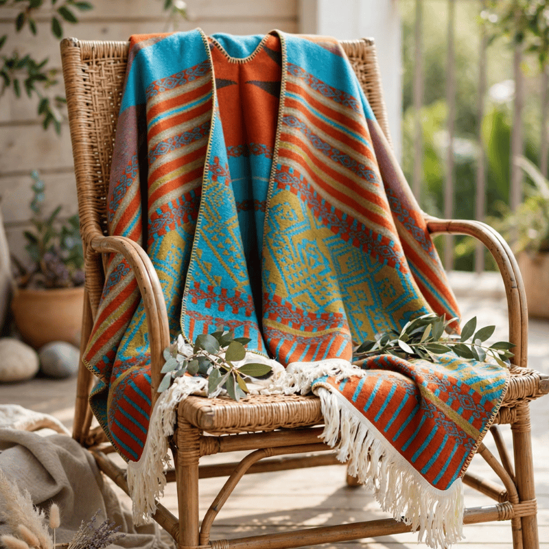 Bunter, geometrisch gewebter Poncho-Schal - image 3