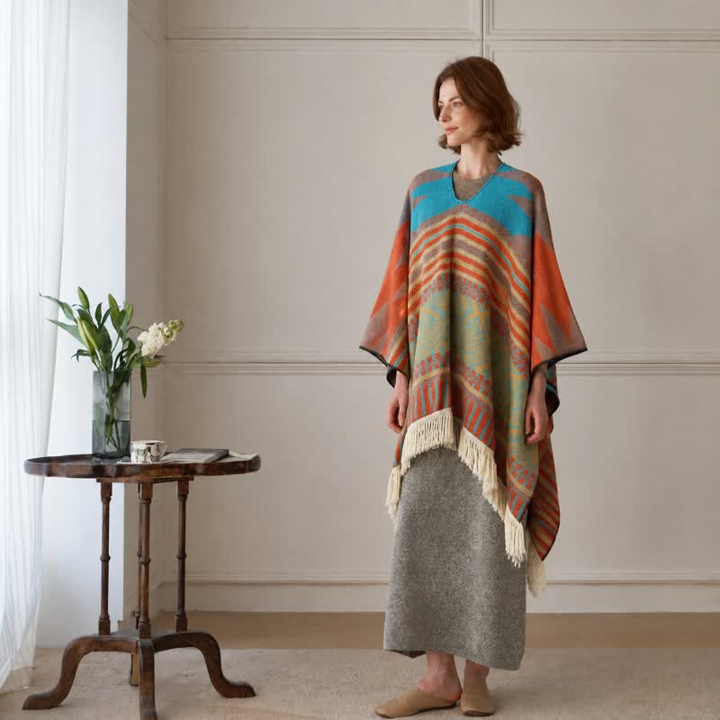 Bunter, geometrisch gewebter Poncho-Schal - image 6