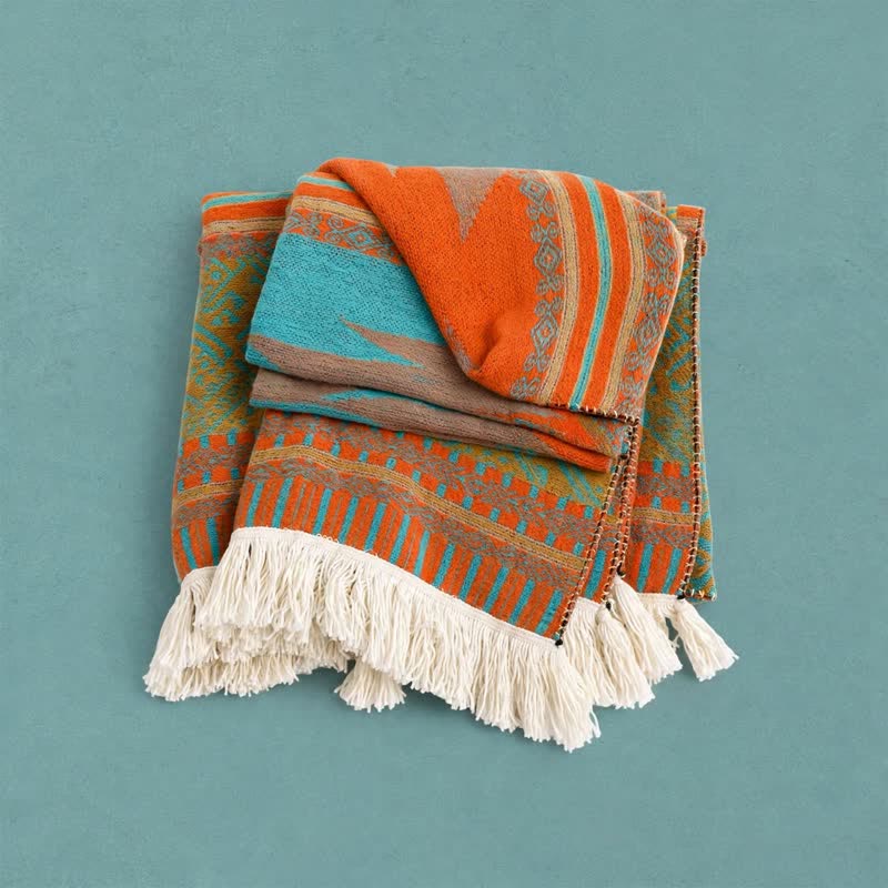 Bunter, geometrisch gewebter Poncho-Schal - image 9