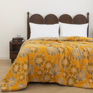 Vintage-Steppdecke aus Baumwollgaze mit orangefarbenem Sonnenblumenmuster - Orange - Sommerdecke - König - image 0