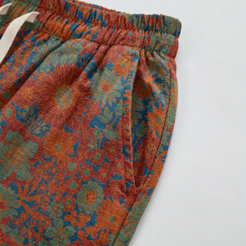 Künstlerische Loungehose aus Baumwolle mit ethnischem Blumenmuster - image 3