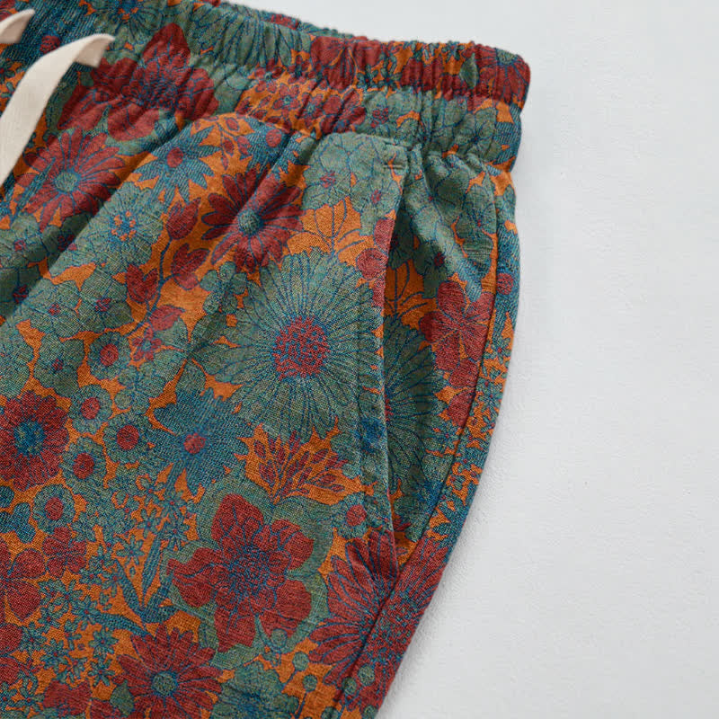 Künstlerische Loungehose aus Baumwolle mit ethnischem Blumenmuster - image 9