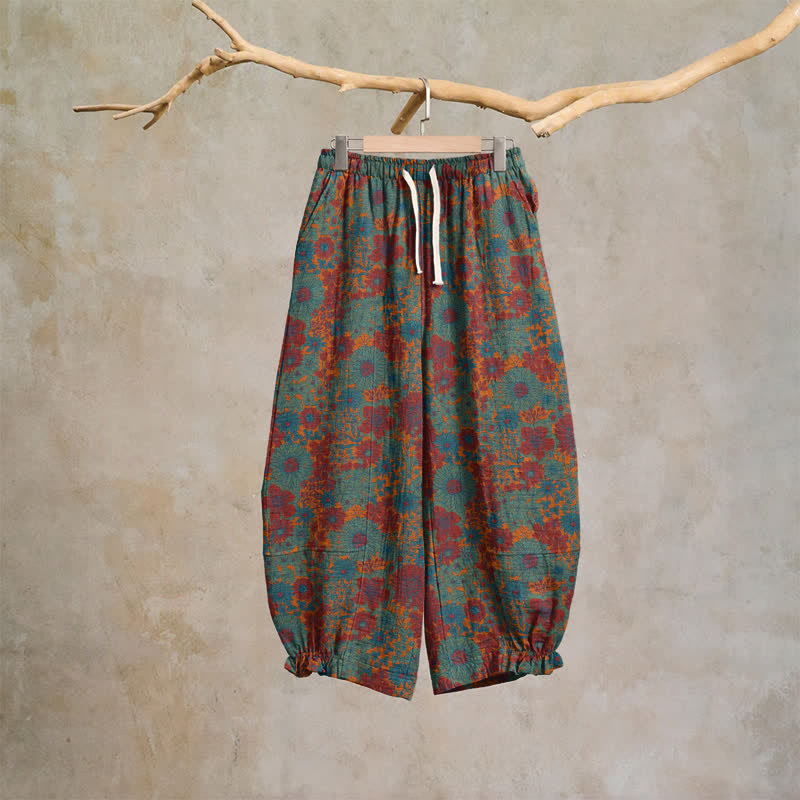 Künstlerische Loungehose aus Baumwolle mit ethnischem Blumenmuster - Grün - XL - image 6