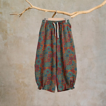 Künstlerische Loungehose aus Baumwolle mit ethnischem Blumenmuster - Grün - XL - image 6