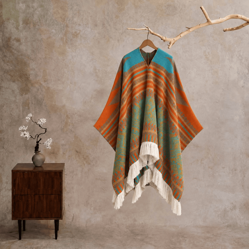 Bunter, geometrisch gewebter Poncho-Schal - Zur Seite fahren - 24" x 150cm - image 5