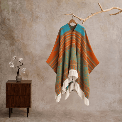 Bunter, geometrisch gewebter Poncho-Schal - Zur Seite fahren - 24" x 150cm - image 5