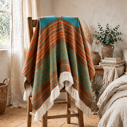 Bunter, geometrisch gewebter Poncho-Schal - image 8
