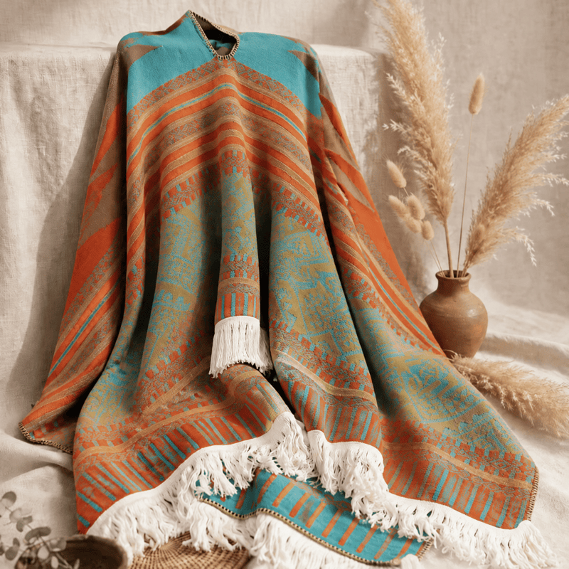 Bunter, geometrisch gewebter Poncho-Schal - image 7