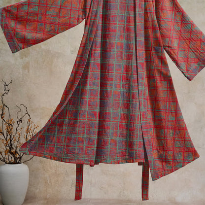Kimono-Bademantel aus rot kariertem Baumwollgaze - image 3