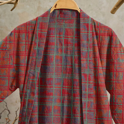Kimono-Bademantel aus rot kariertem Baumwollgaze - image 2