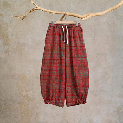 Vintage-Haremshose aus rot-kariertem Baumwollstoff mit rotem Karomuster - Rot - XL - image 0