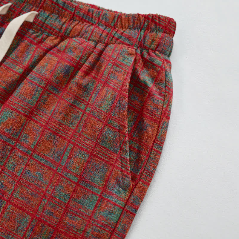 Vintage-Haremshose aus rot-kariertem Baumwollstoff mit rotem Karomuster - image 3