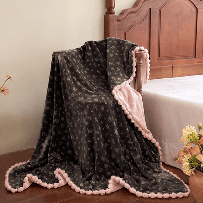 Vintage-Dekodecke mit zartem Blumenmuster - Schwarz - 150cm x 200cm - image 0
