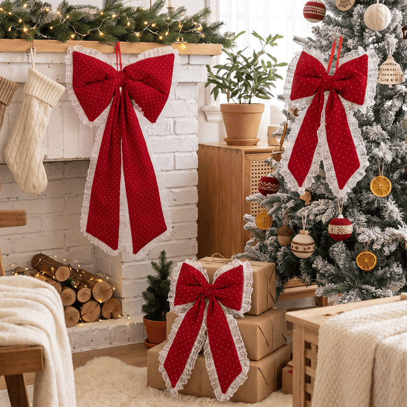 Weihnachtsschmuck: Rote Schleife aus Spitze und Strasssteinen - image 5
